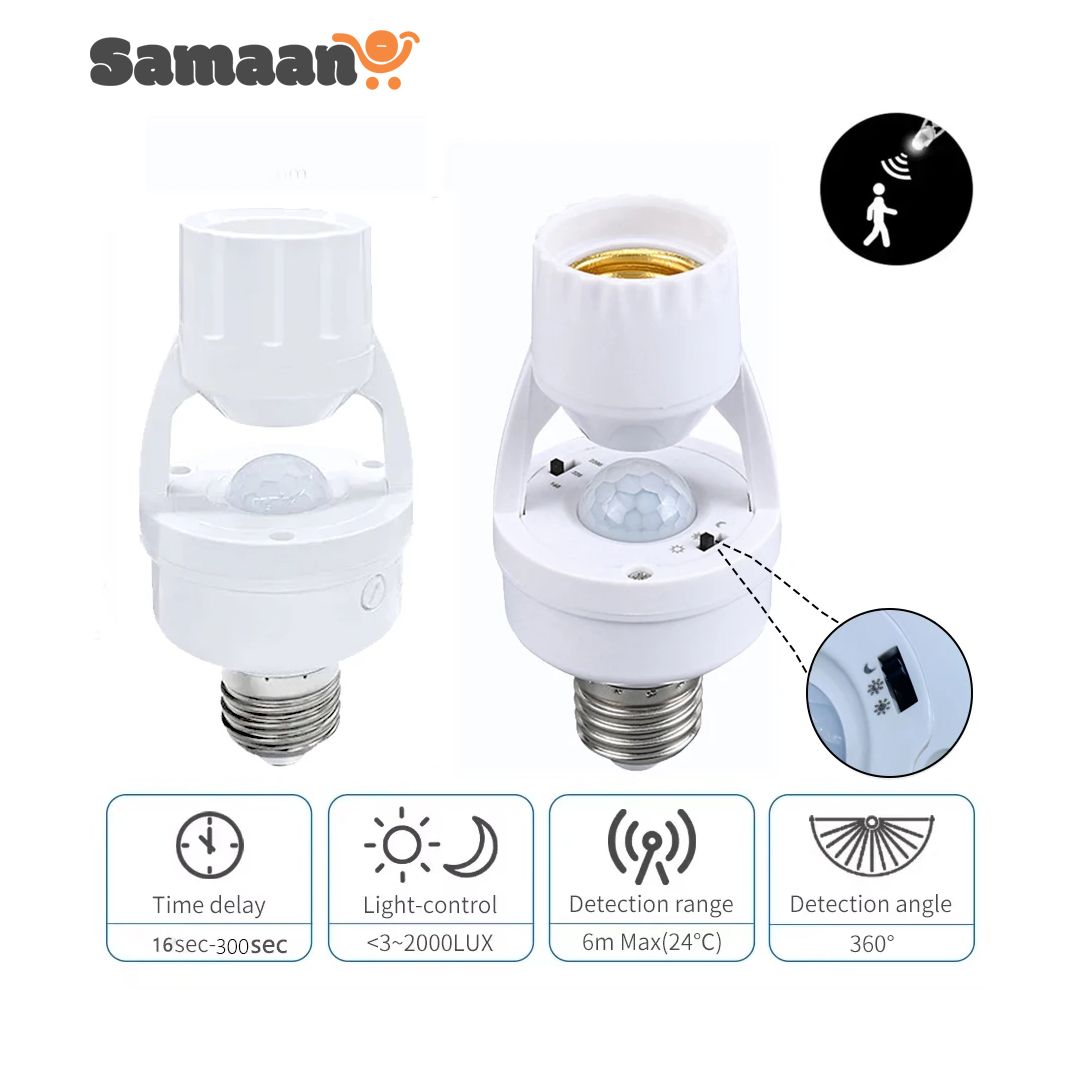 PIR Motion Sensor LED Bulb Holder, Auto On/Off Light Control Sensor