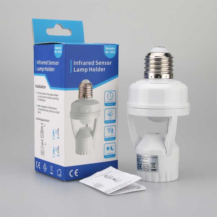 PIR Motion Sensor LED Bulb Holder, Auto On/Off Light Control Sensor
